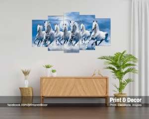 7 Horses 5 Panel Canvas By Print And Decor Canvas With Moon